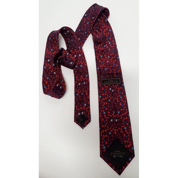 Jos A Bank Necktie Reserve Silk Burgundy w/Polka Dots Red/Periwinkle/White Print - Picture 6 of 8